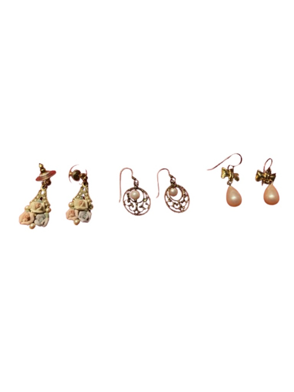 Gold tone Pearl Drop Duo Earrings &Soft Palette Pastel Drop Pair #cottagecore